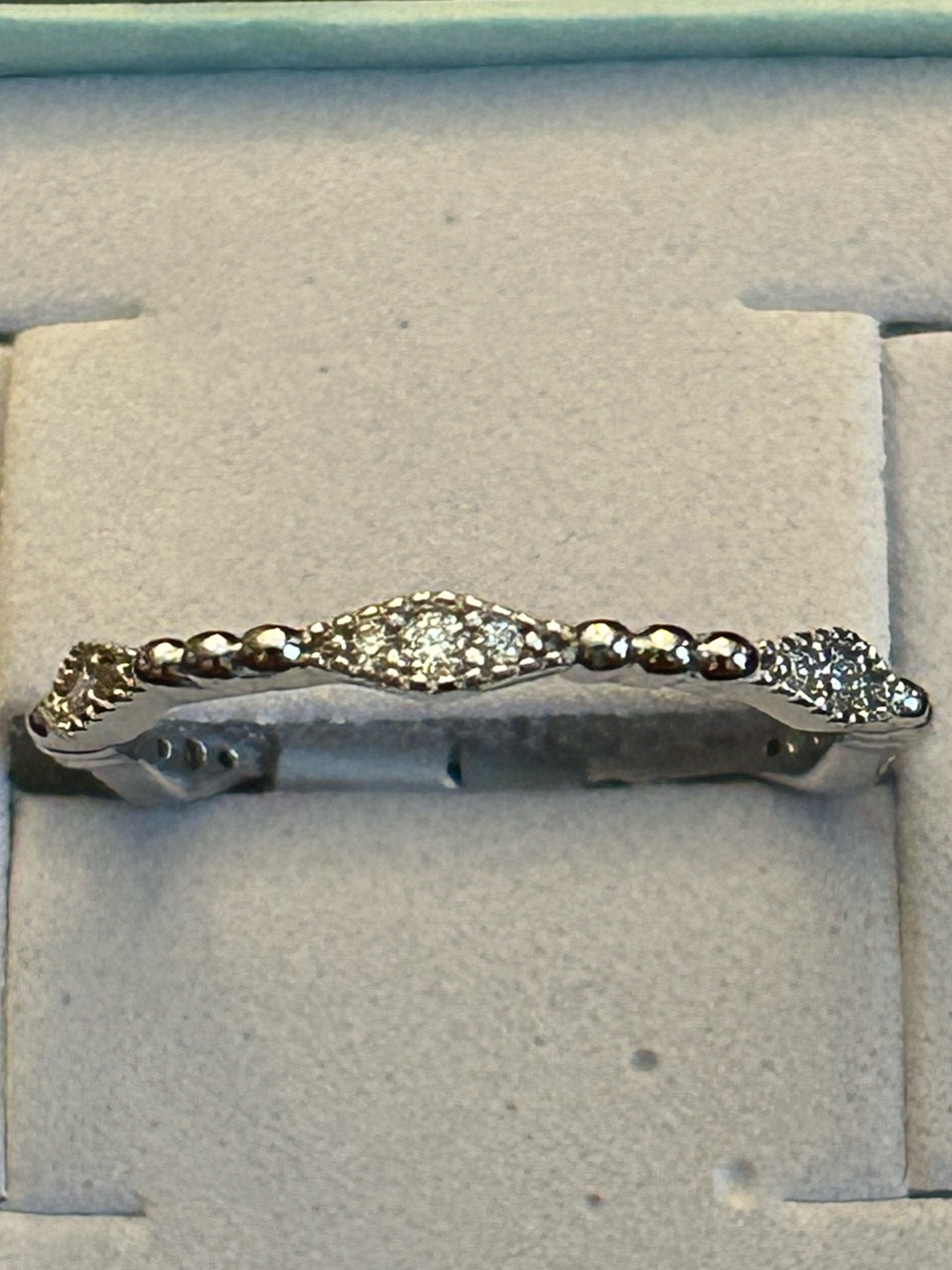 0.75CTW Moissanite Pave & Beaded Accent Eternity Band Ring 925 Sterling Silver
